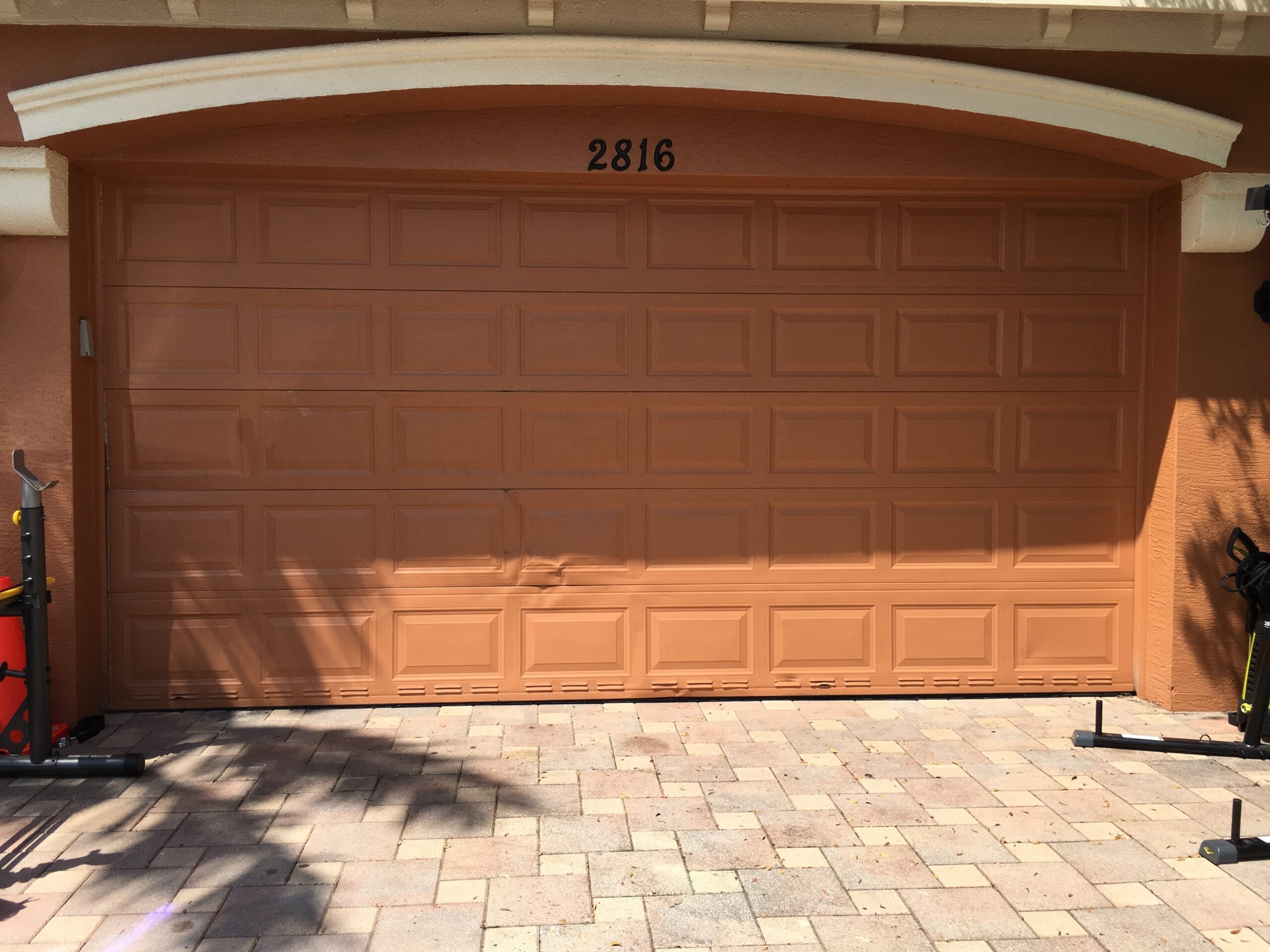 a old garage door with a number on it